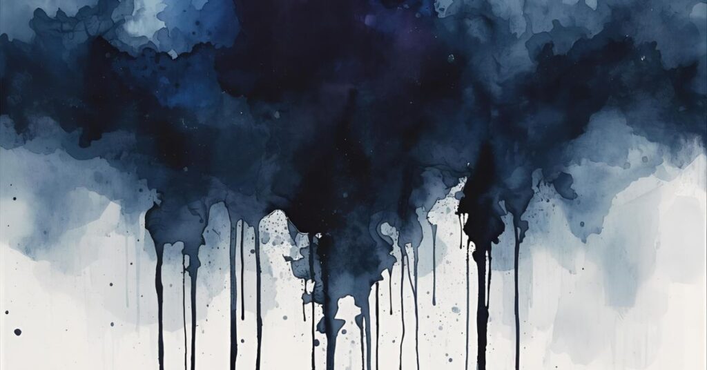 Uma pintura abstrata com tons pretos e cinza